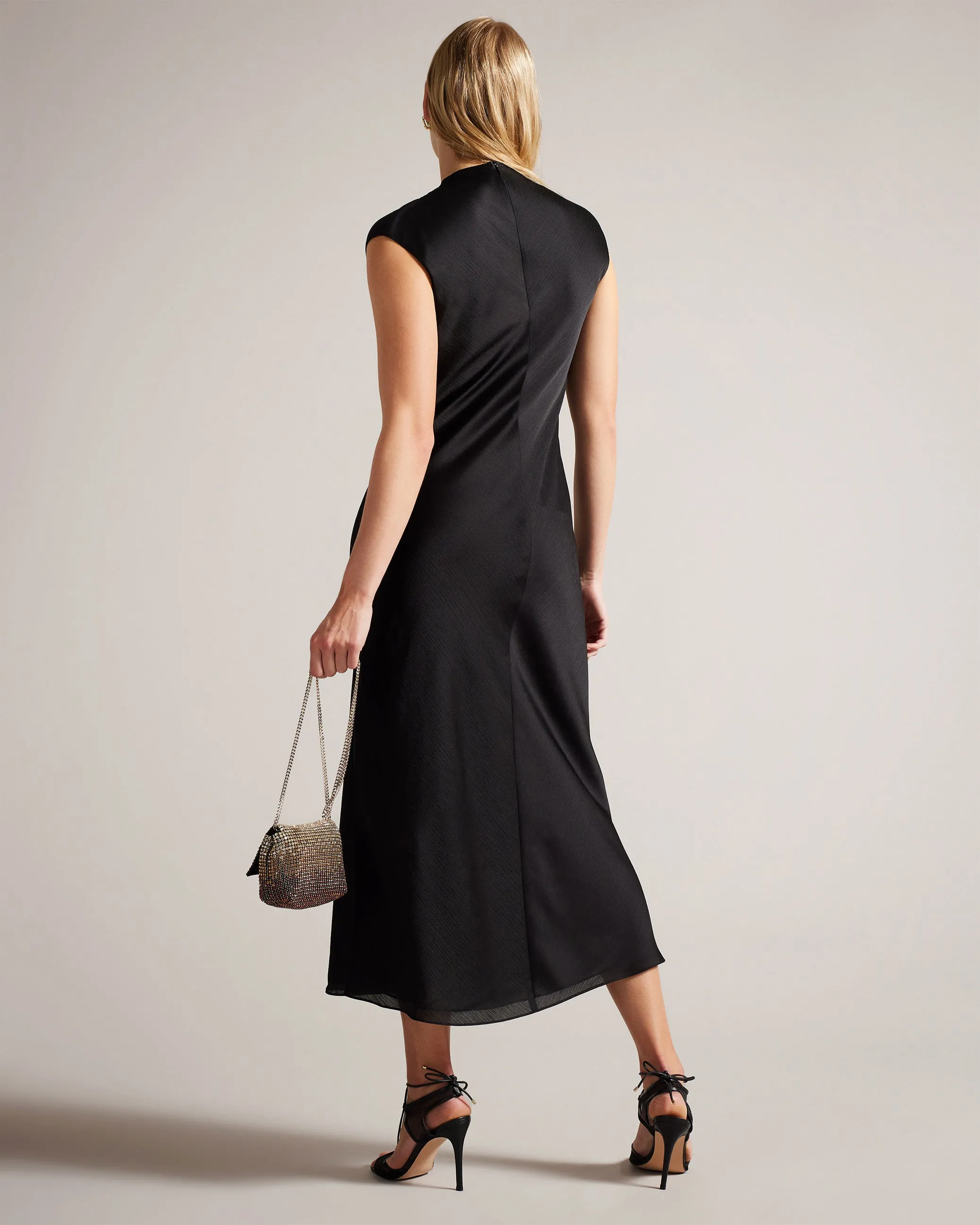 Akane Draped Satin Midaxi Dress Black