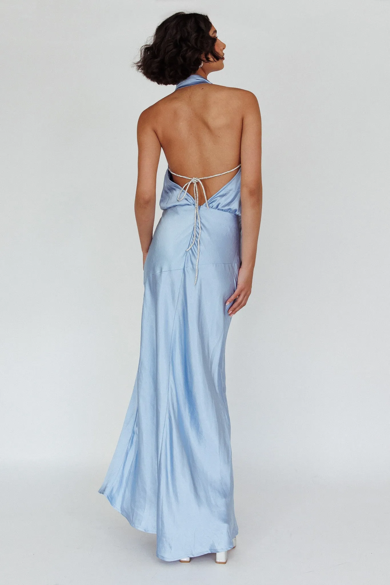 Amalfi Sunset Cowl Halterneck Maxi Dress Sky