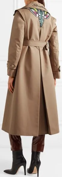 Appliquéd Cotton-Blend Gabardine Trench Coat