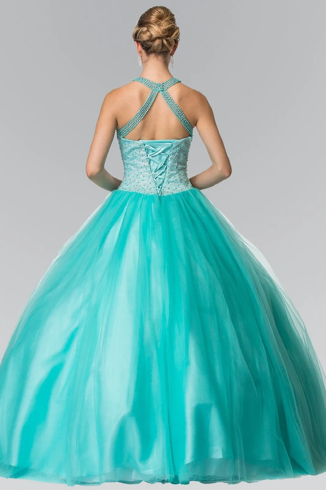 Beaded Halter Illusion Ballgown by Elizabeth K GL2309