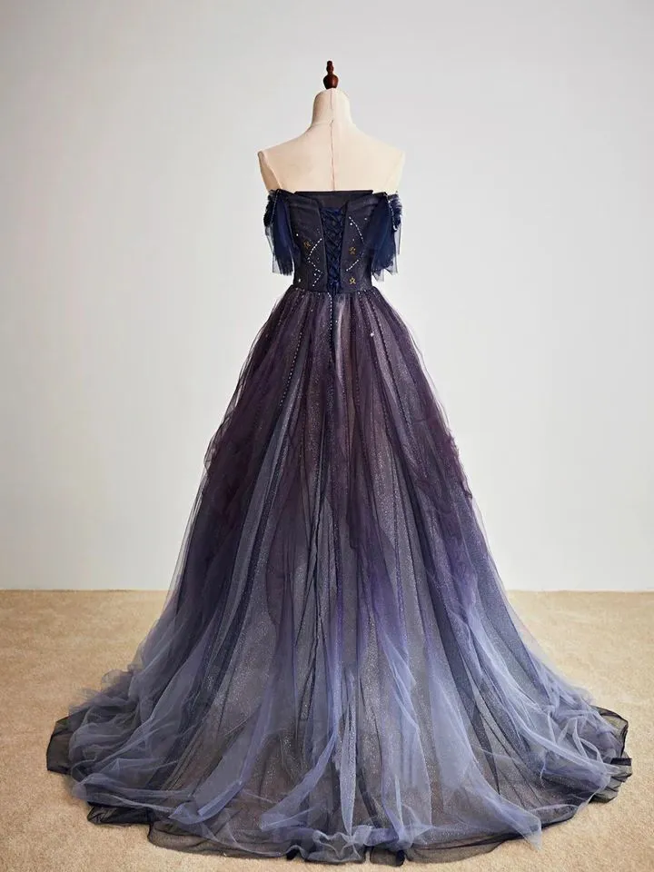 Charming Purple Gradient Tulle Long Prom Dress Evening Party Dress SH817