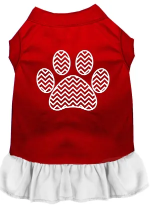 Chevron Paw Screen Print Dress Red With White Xxxl (20)