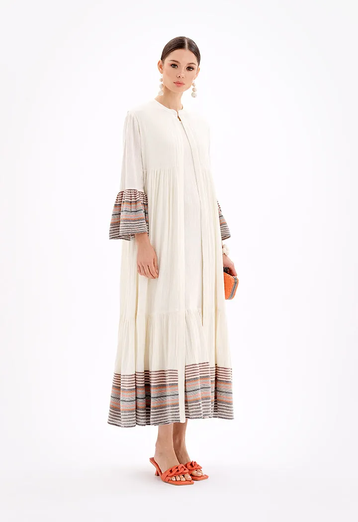 Choice Sleeved Open Front Abaya With Striped Hems-Ramadan Style Off White