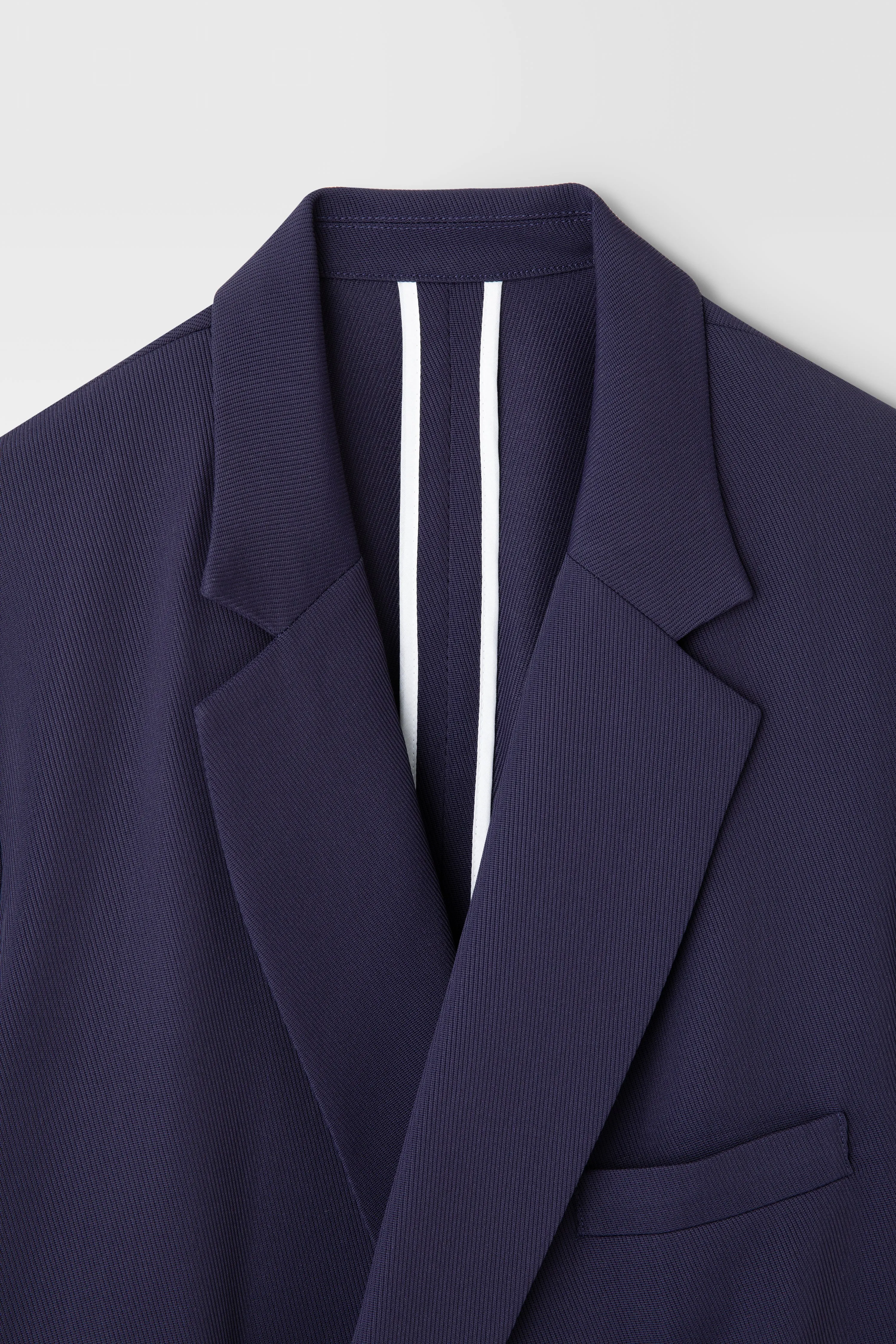 Classic Rayon Tricotine Double Breasted Jacket in Navy