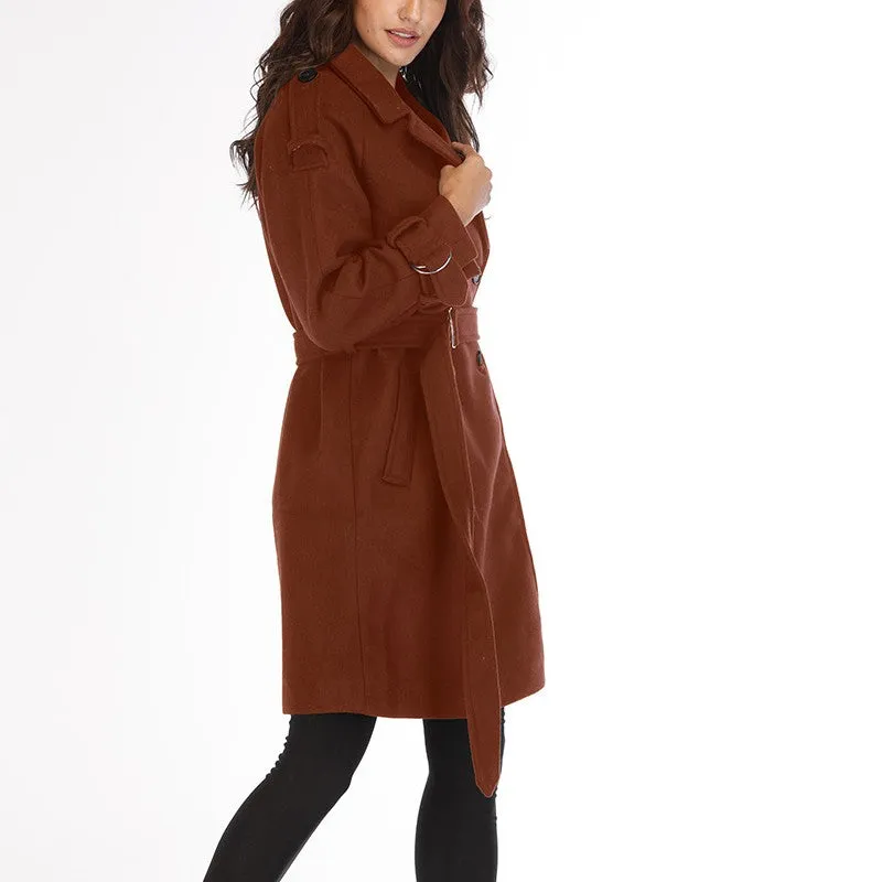 Classic Slim Long Sleeve Double-breasted Lapel Woolen Coat