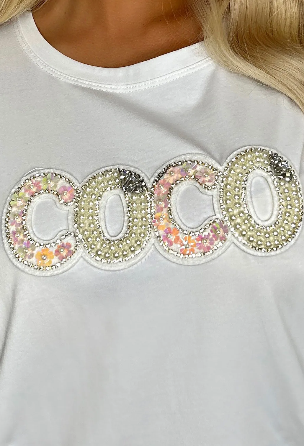 Coco Queen White Embellished T-Shirt Dress