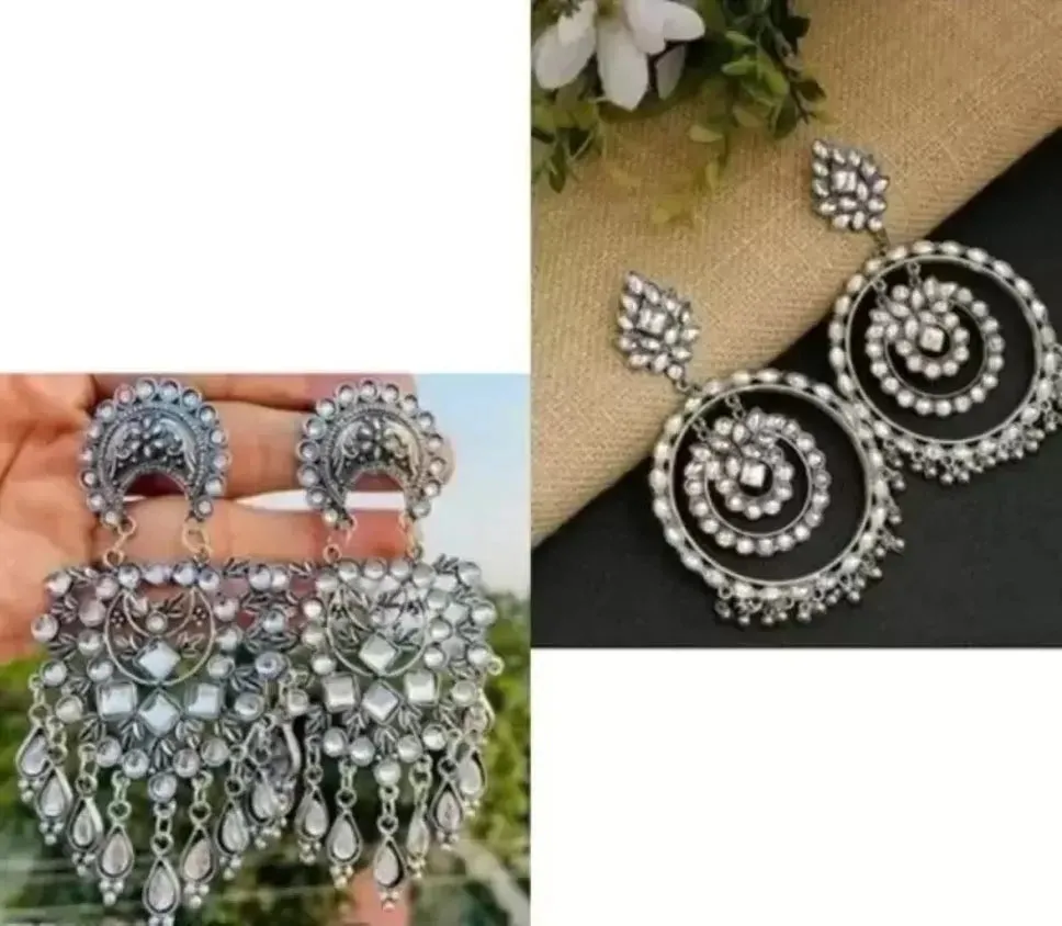 Combo Of 2 Fashionable Oxidised Drops & Chandbali Earring