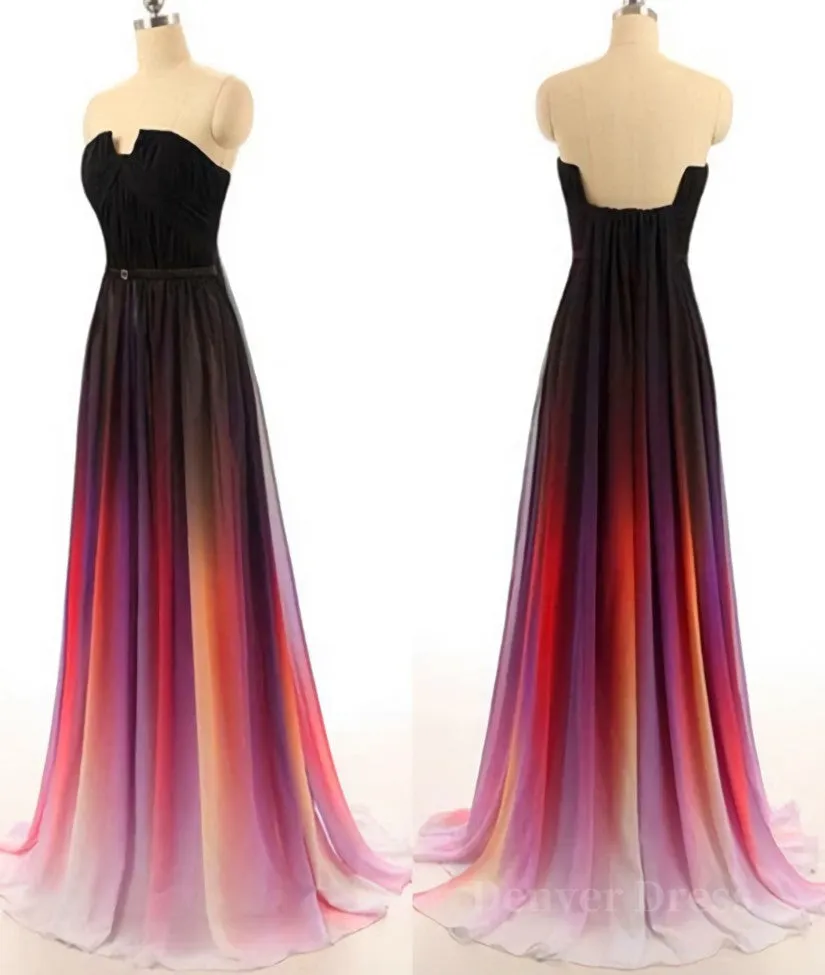 Custom Made Open Back Ombre Colorful Chiffon Prom Dresses Backless Evening Dresses