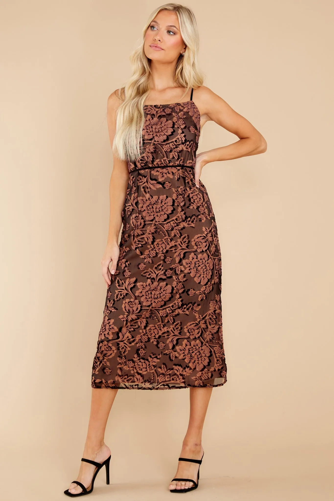 Dignified Grace Black Floral Print Midi Dress