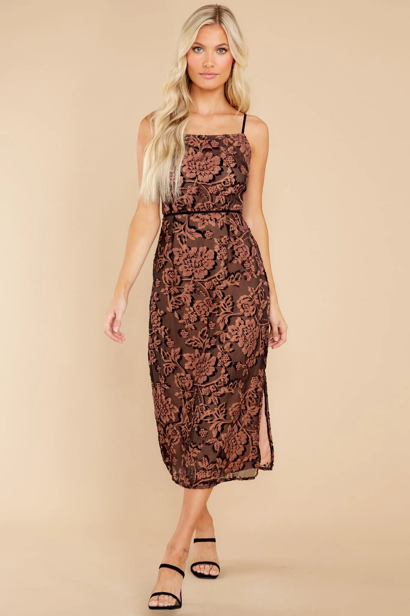 Dignified Grace Black Floral Print Midi Dress