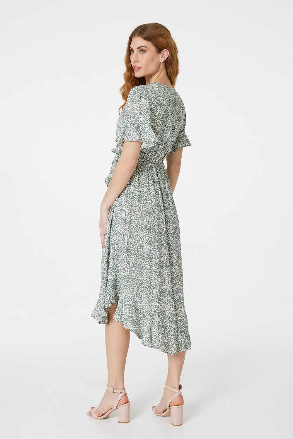 Ditsy Print Tie Front Tea Dress