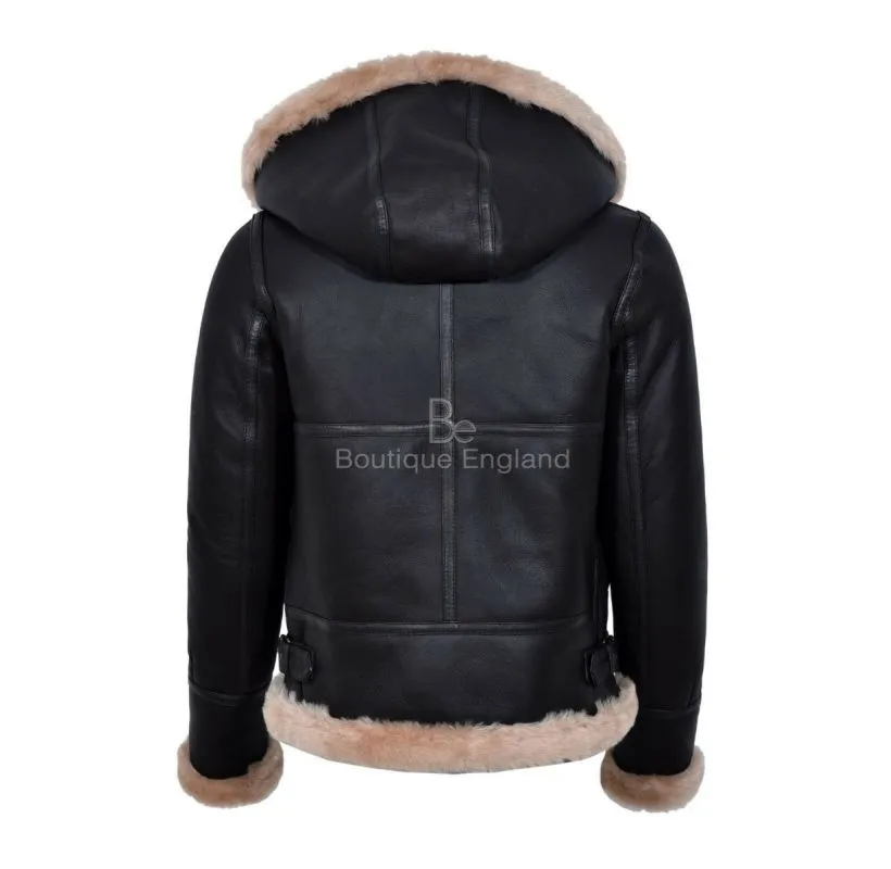 ERIN HOODED SHEEPSKIN JACKET LADIES B3 AVIATOR HOOD SHEARLING FUR JACKET