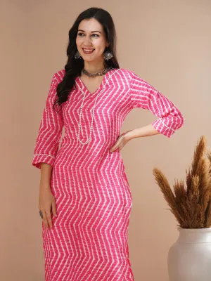 Ethnic Chevron Printed Straight Fit Kurta - Pink