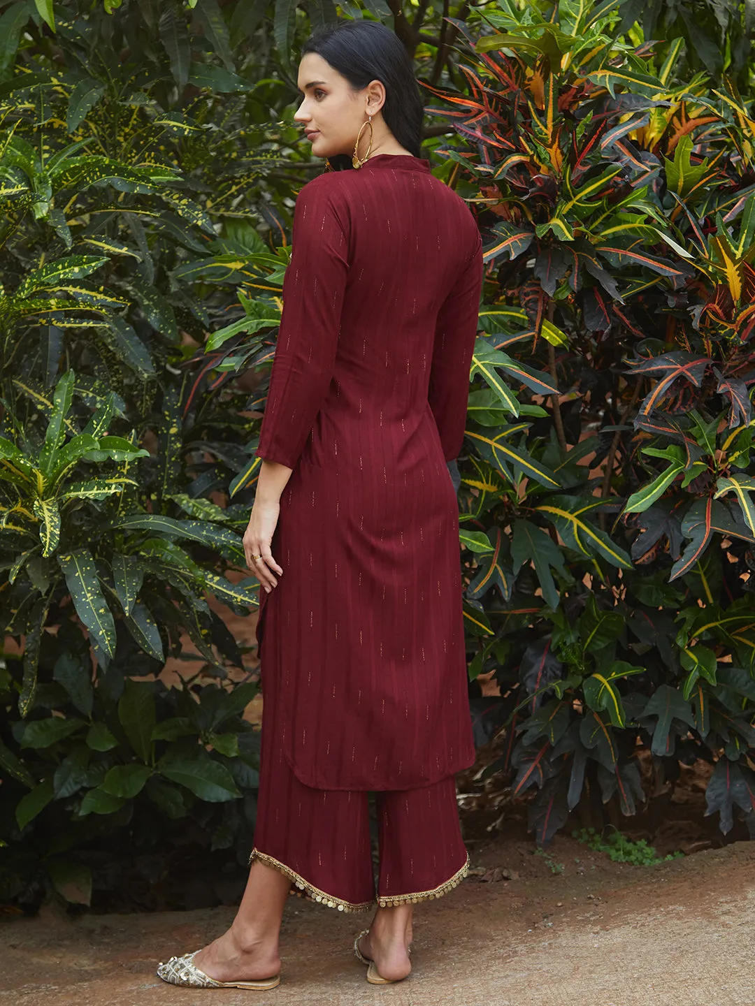 Ethnic Embroidered Co-ord Set - Maroon