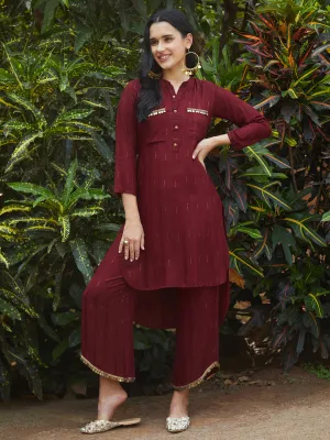 Ethnic Embroidered Co-ord Set - Maroon