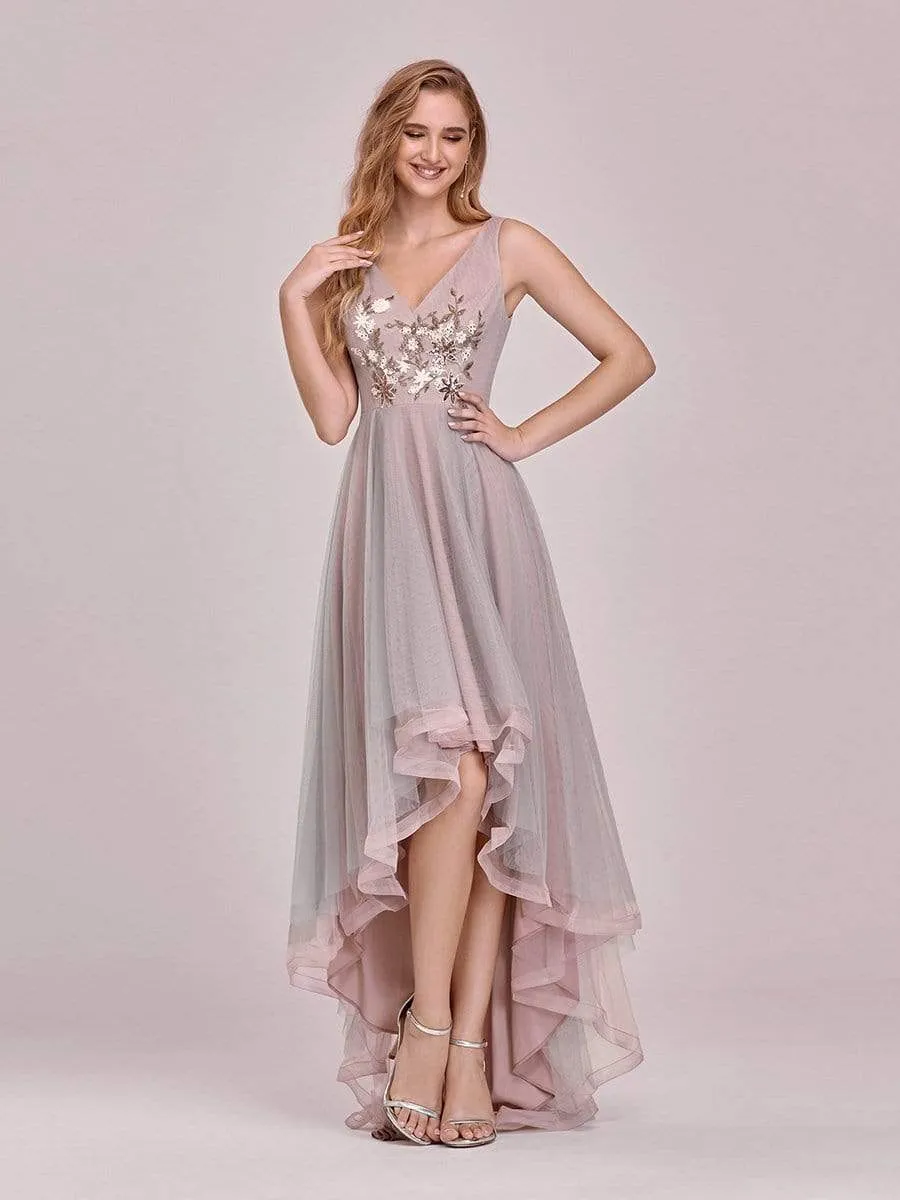 Fancy V Neck Sleeveless High-Low Prom Dress for Women