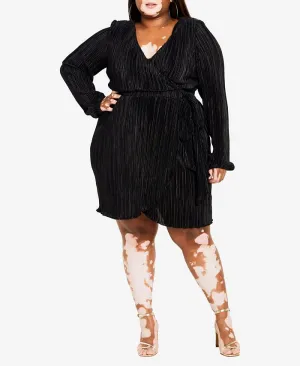 Fashionable Macie Plus Size V-Neck City Chic Mini Dress, Black