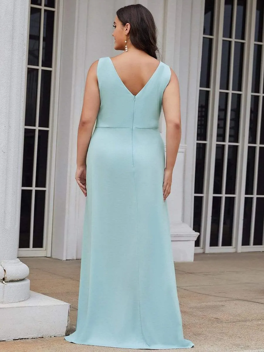 Floor Length V Neck Shiny Evening Dress with Side Slit