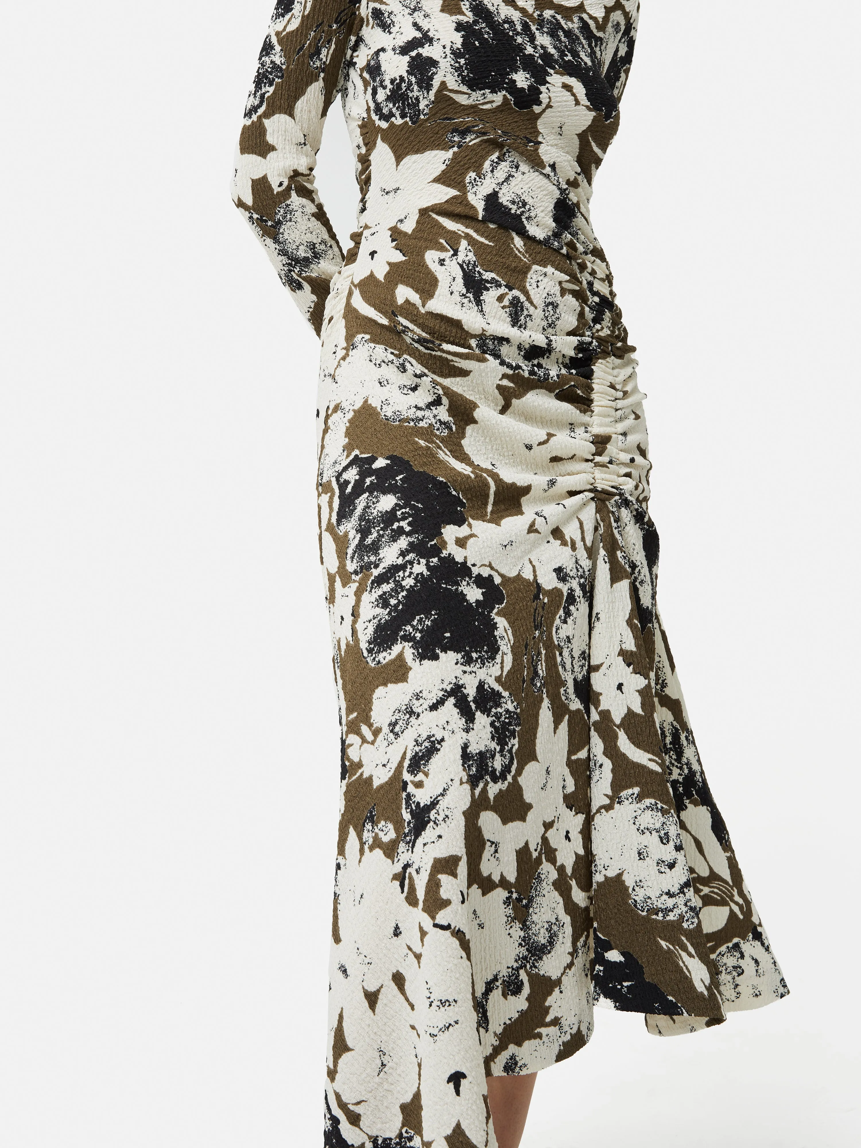 Floral Echo Ruched Dress | Khaki