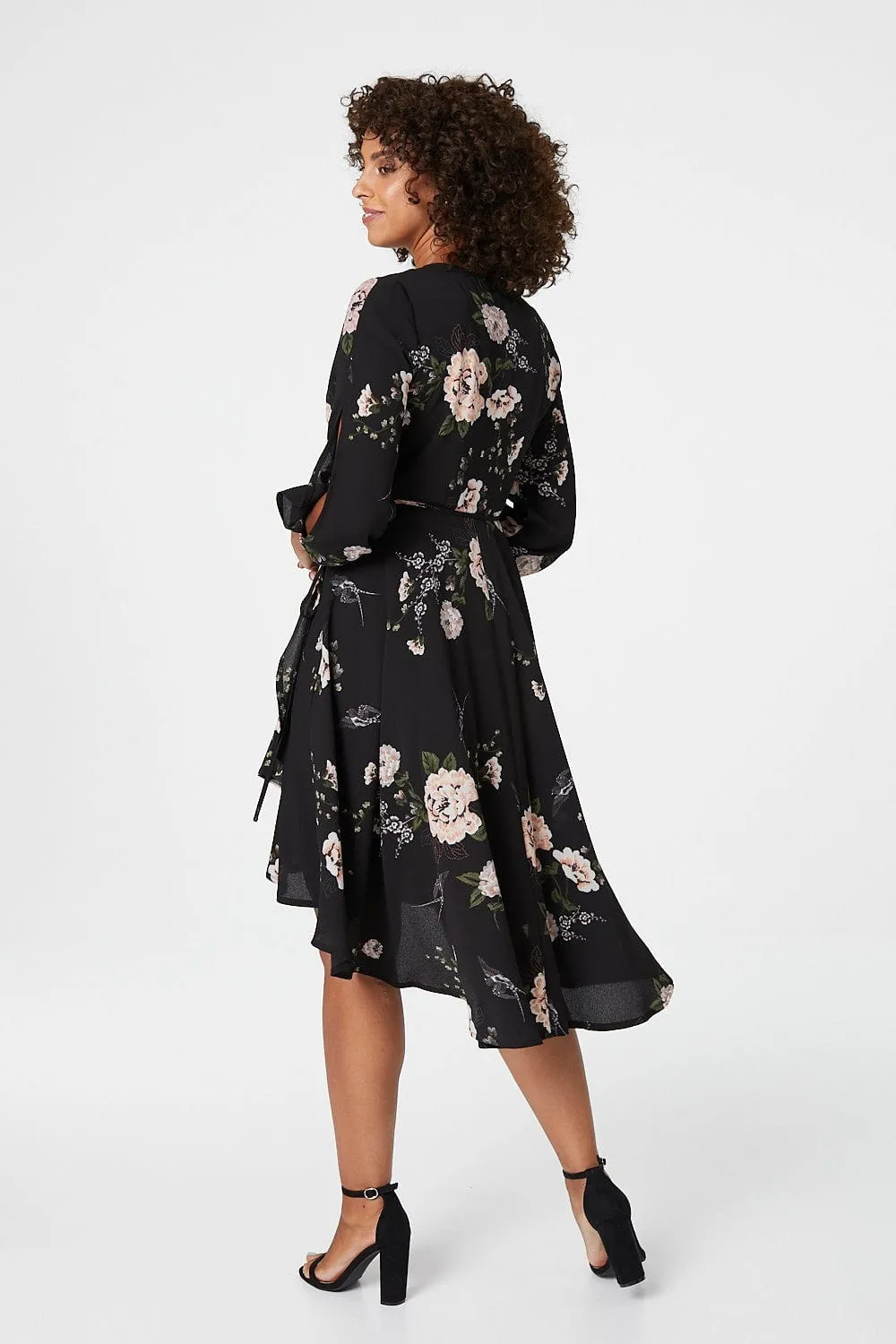 Floral Long Sleeve Wrap Dress