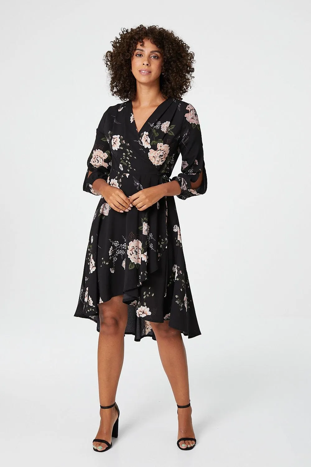 Floral Long Sleeve Wrap Dress