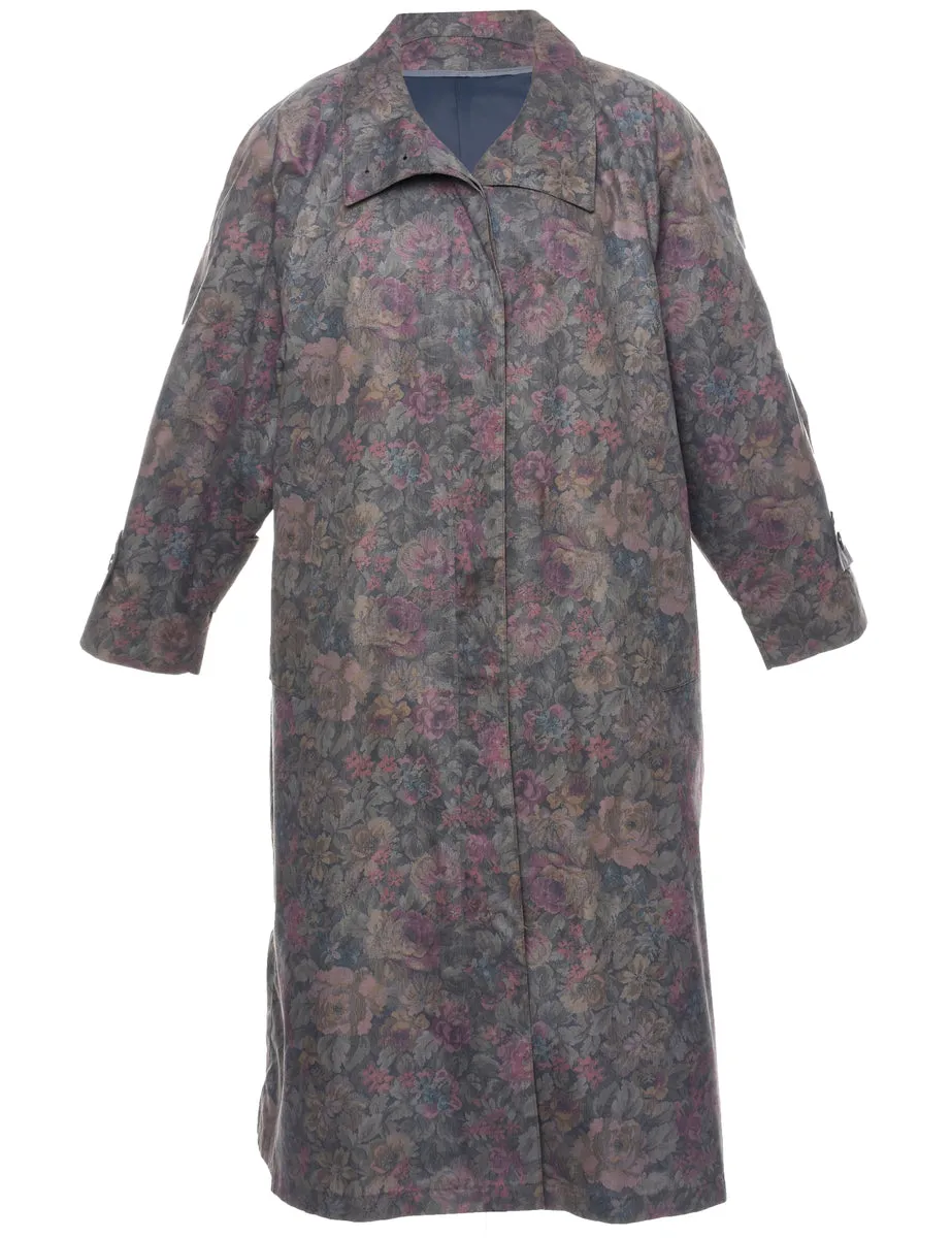 Floral Pattern Trench Coat - L