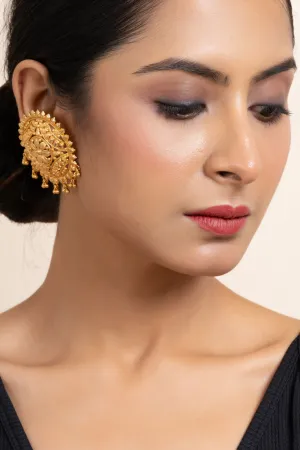 Gold Plated Jumbo Floral Stud Earrings - Luxurious Design, Copper, Non-Allergenic, Perfect for All Occasions