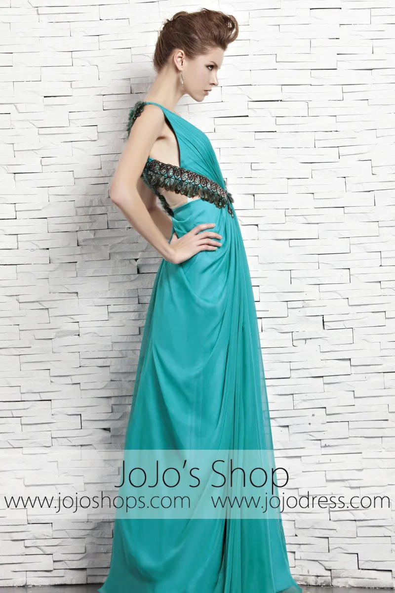 Grecian Green Teal V Neck Venus Classy Stylish Evening Formal Dress CX881566