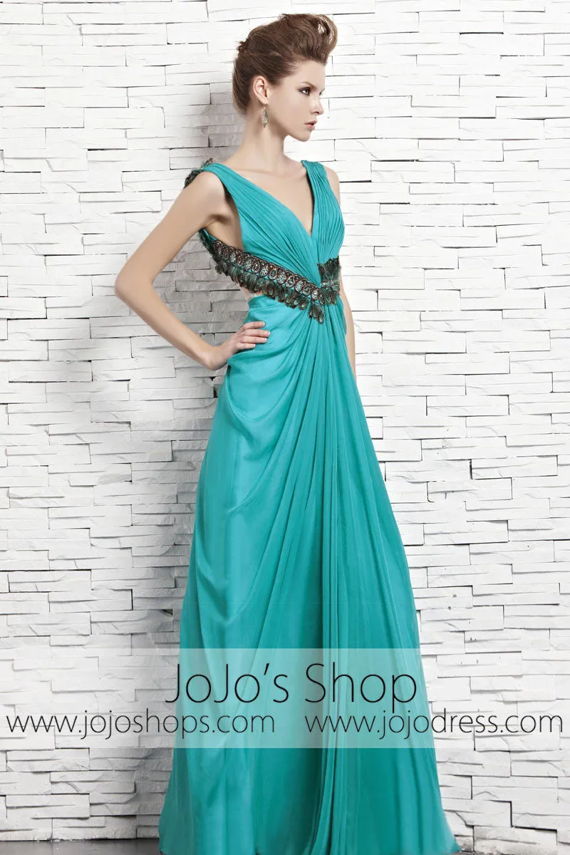 Grecian Green Teal V Neck Venus Classy Stylish Evening Formal Dress CX881566