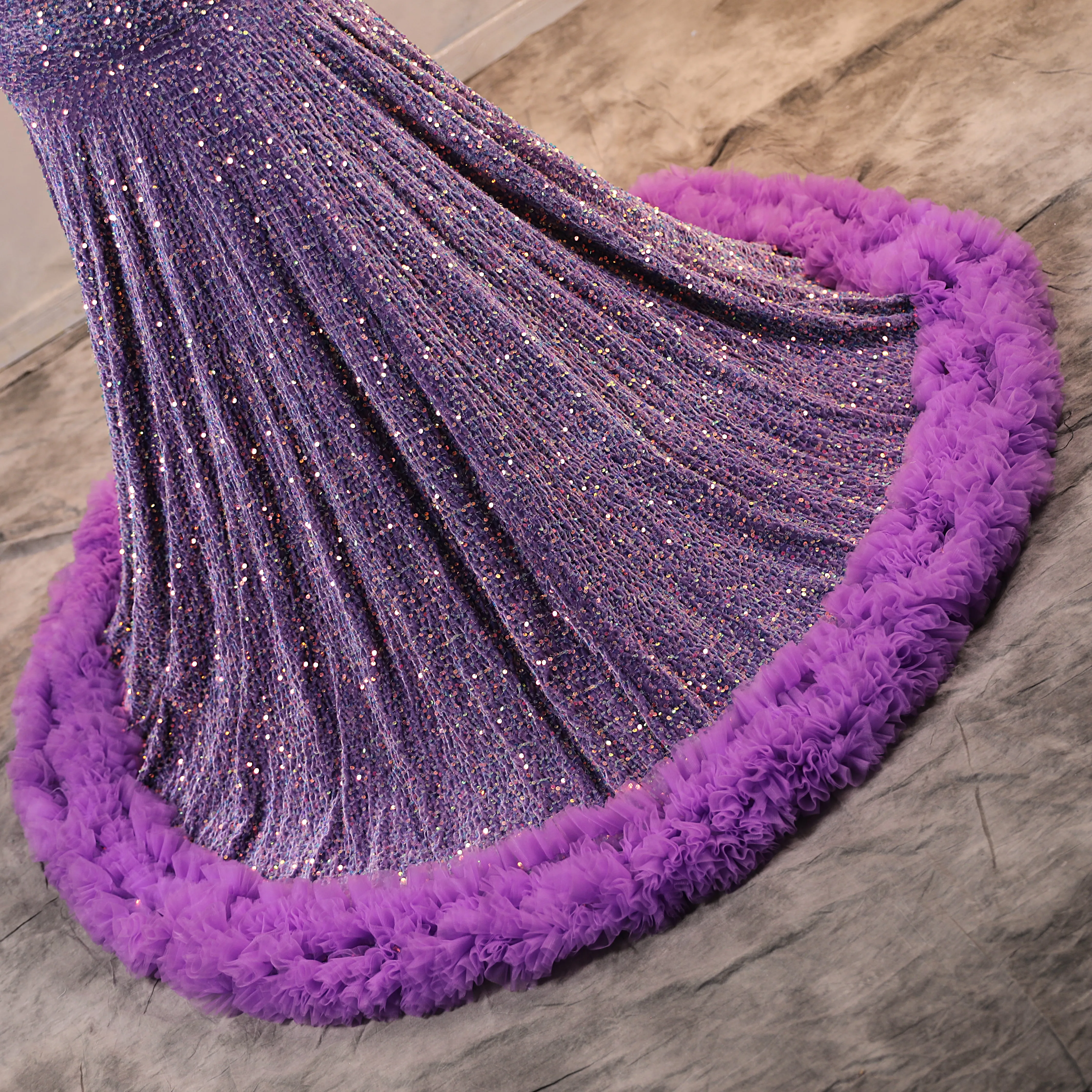 Halter Purple Prom Dresses Sequin Long Evening Dresses with Fringe