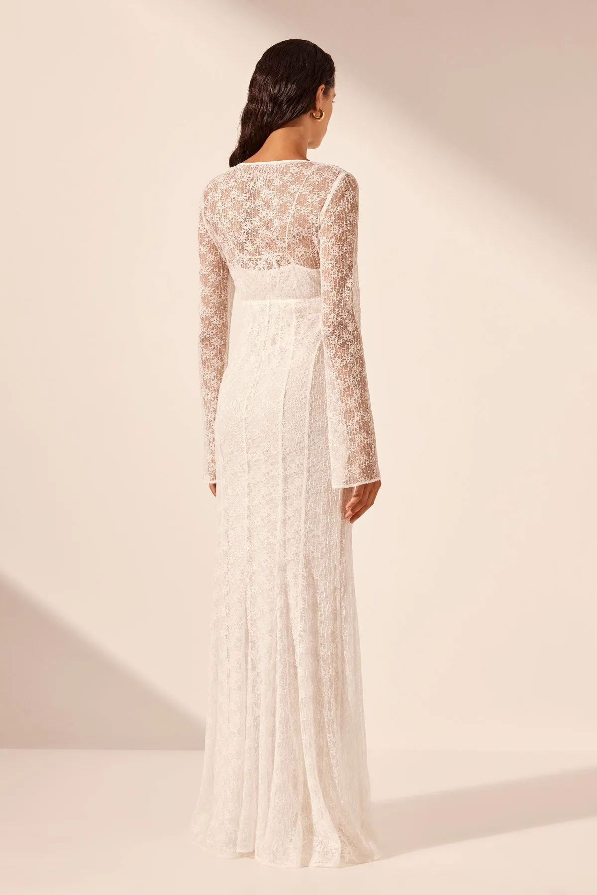 LA LUNE SOL LACE PLUNGED PANELLED MAXI DRESS - IVORY