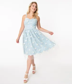 Light Blue & Daisy Floral Mesh Monica Swing Dress