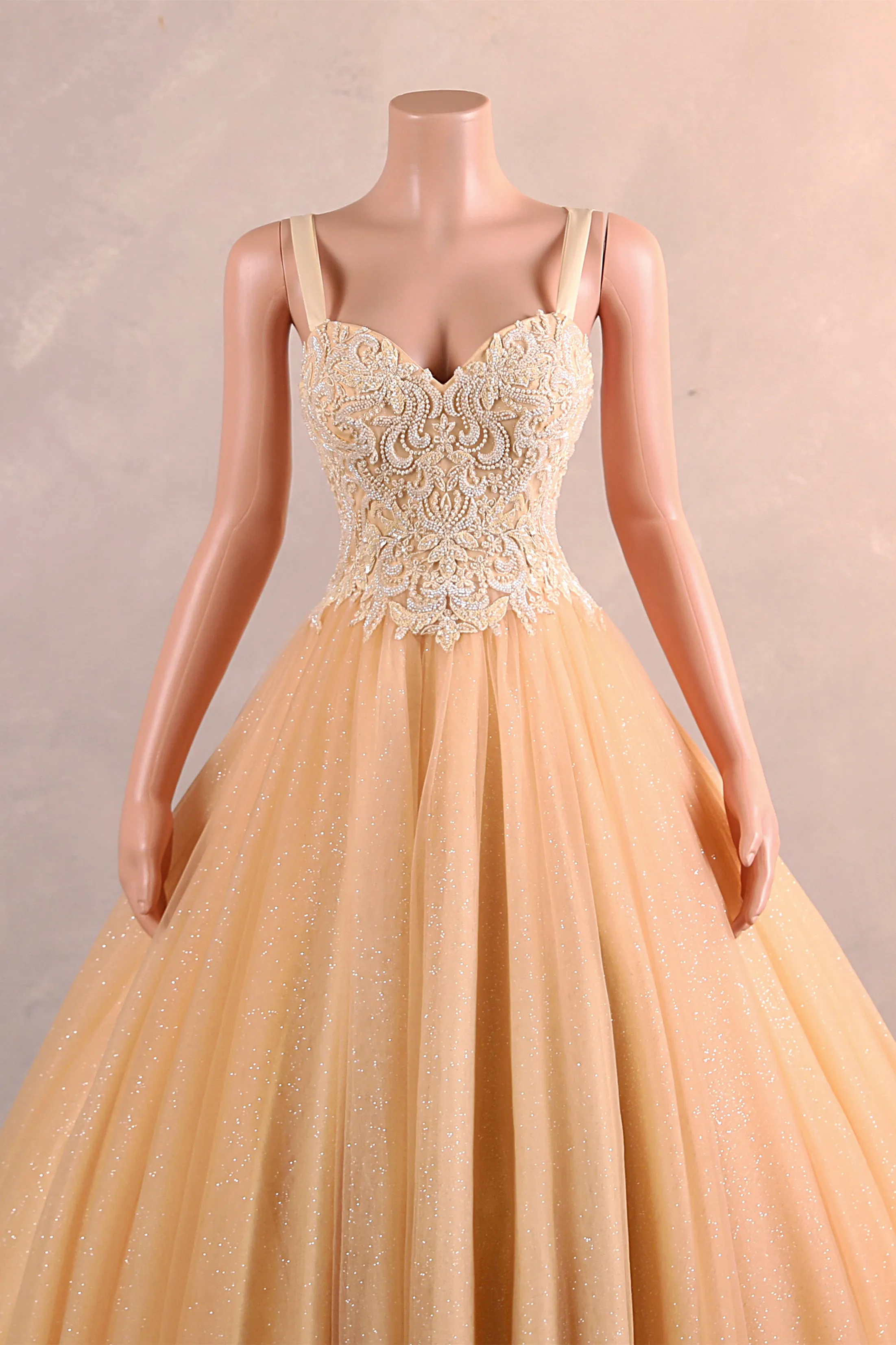 Light Orange Quinceanera Dresses Beaded Appliques A-line Tulle Long Ball Gowns Prom Dresses