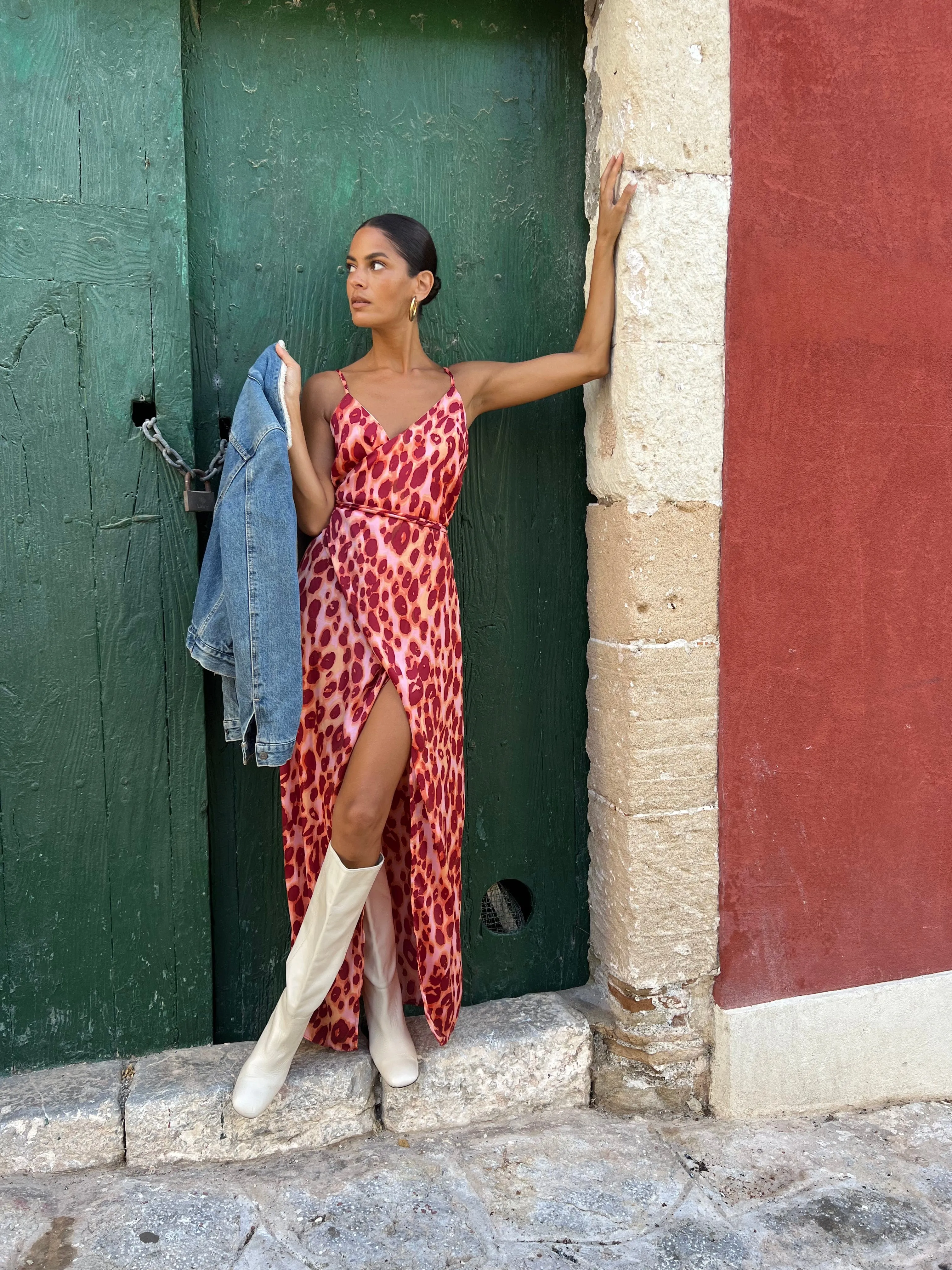 Mariah Wrap Dress In Orange Leopard