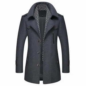 Men's Classic Slim Fit Wool Coat With Scarf