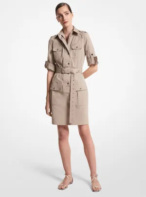 Michael Kors Organic Cotton Stretch Poplin Belted Cargo Shirt Dress ,  brown