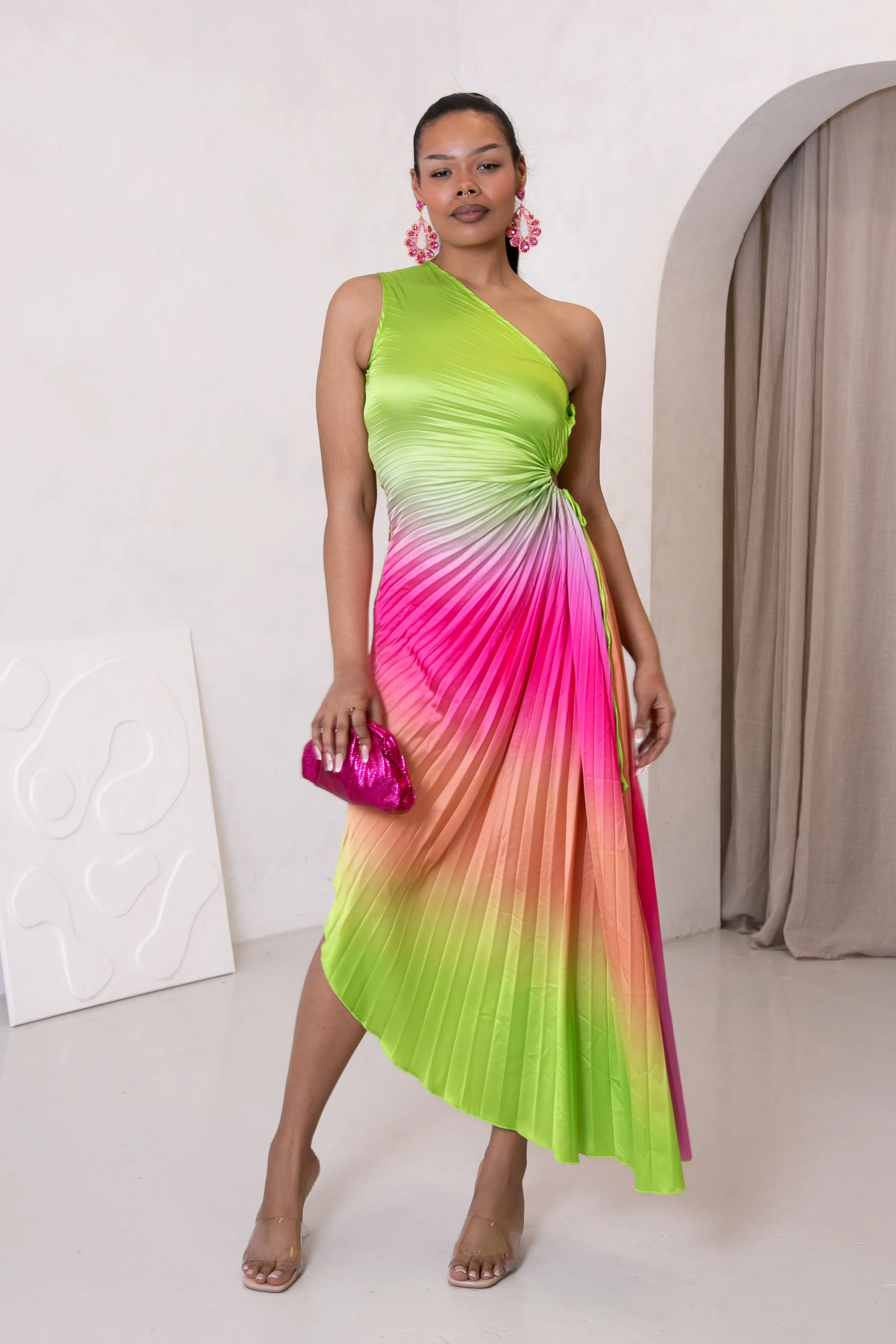 MISHA OMBRE PLEATED DRESS