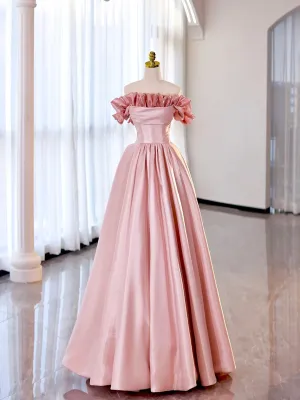 Off the Shoulder Satin Burgundy/Pink A-line Princess Dresses