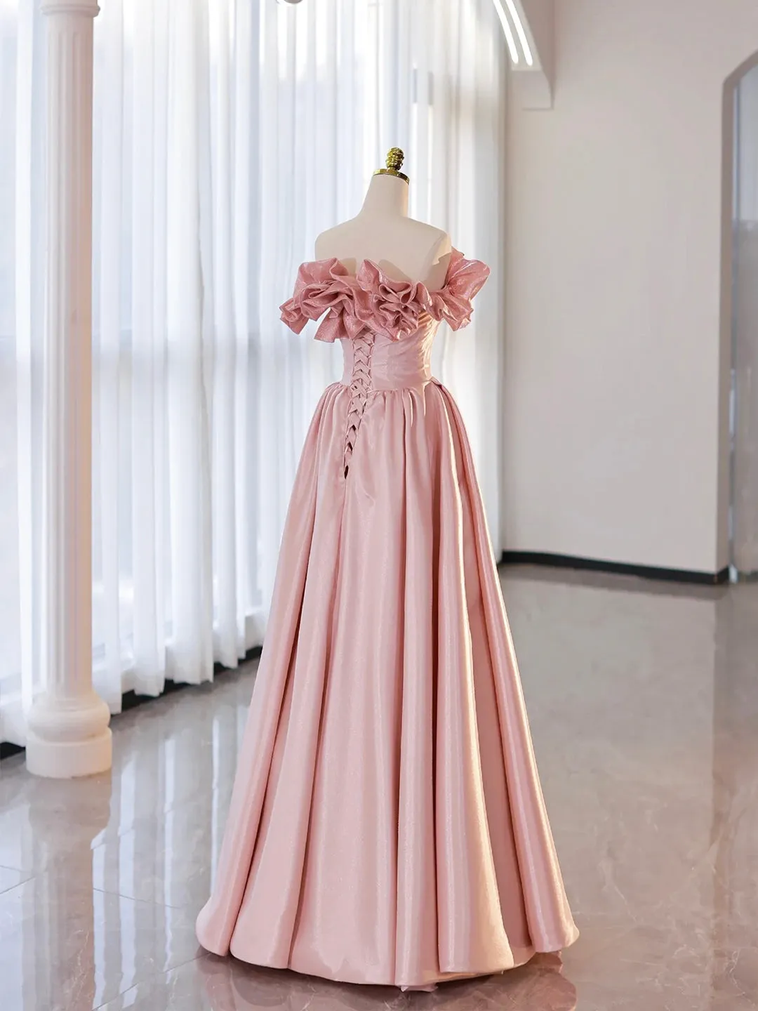 Off the Shoulder Satin Burgundy/Pink A-line Princess Dresses