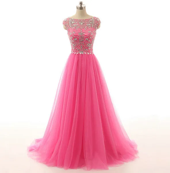 Pink Prom Dresses, Pink Evening Gowns Simple Formal Dresses, Prom Dresses, Teens Fashion Evening Gown Beadings Evening Dress, Pink Party Dress, Prom Gowns