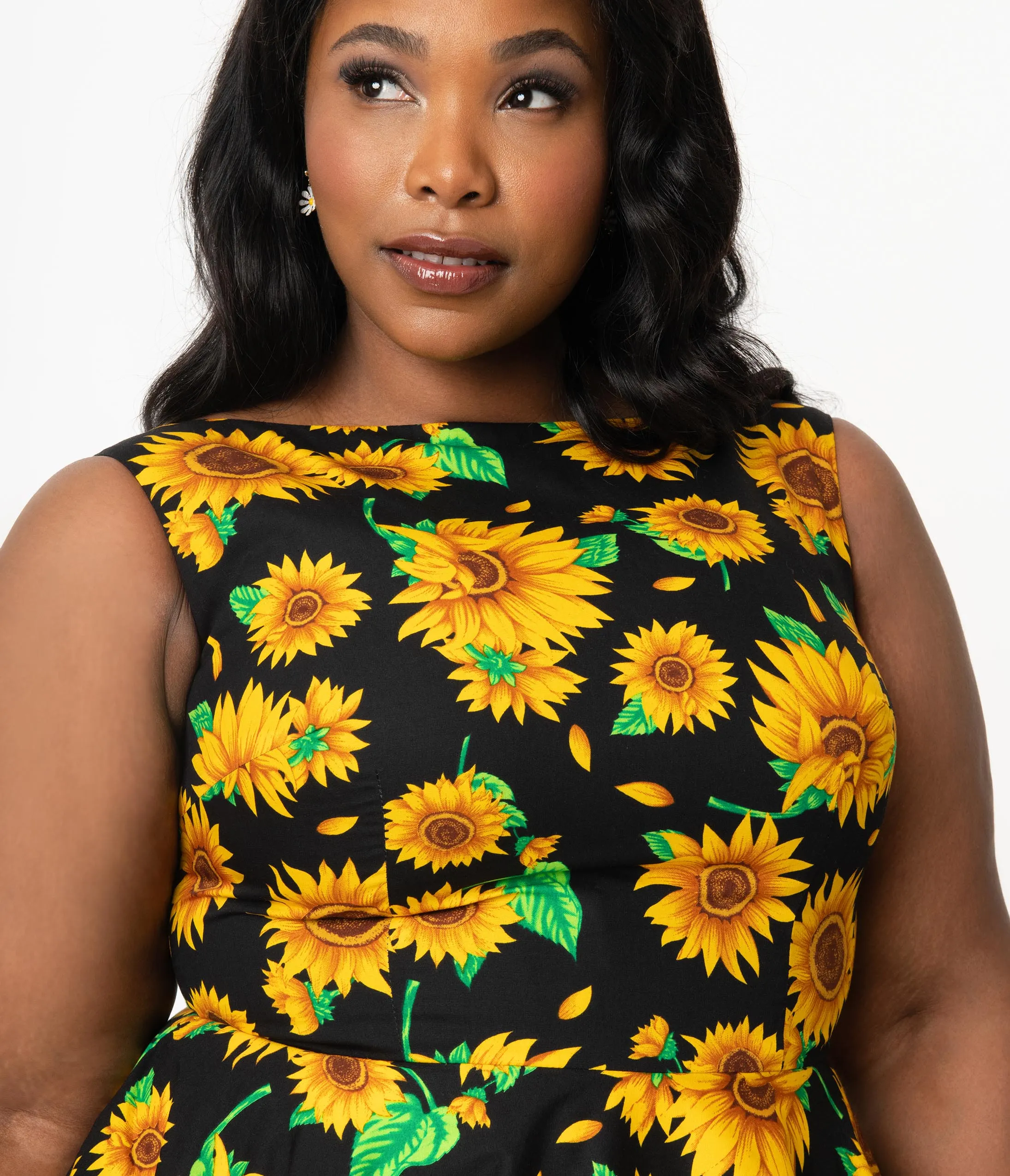 Plus Size Black & Yellow Sunflower Audrey Swing Dress