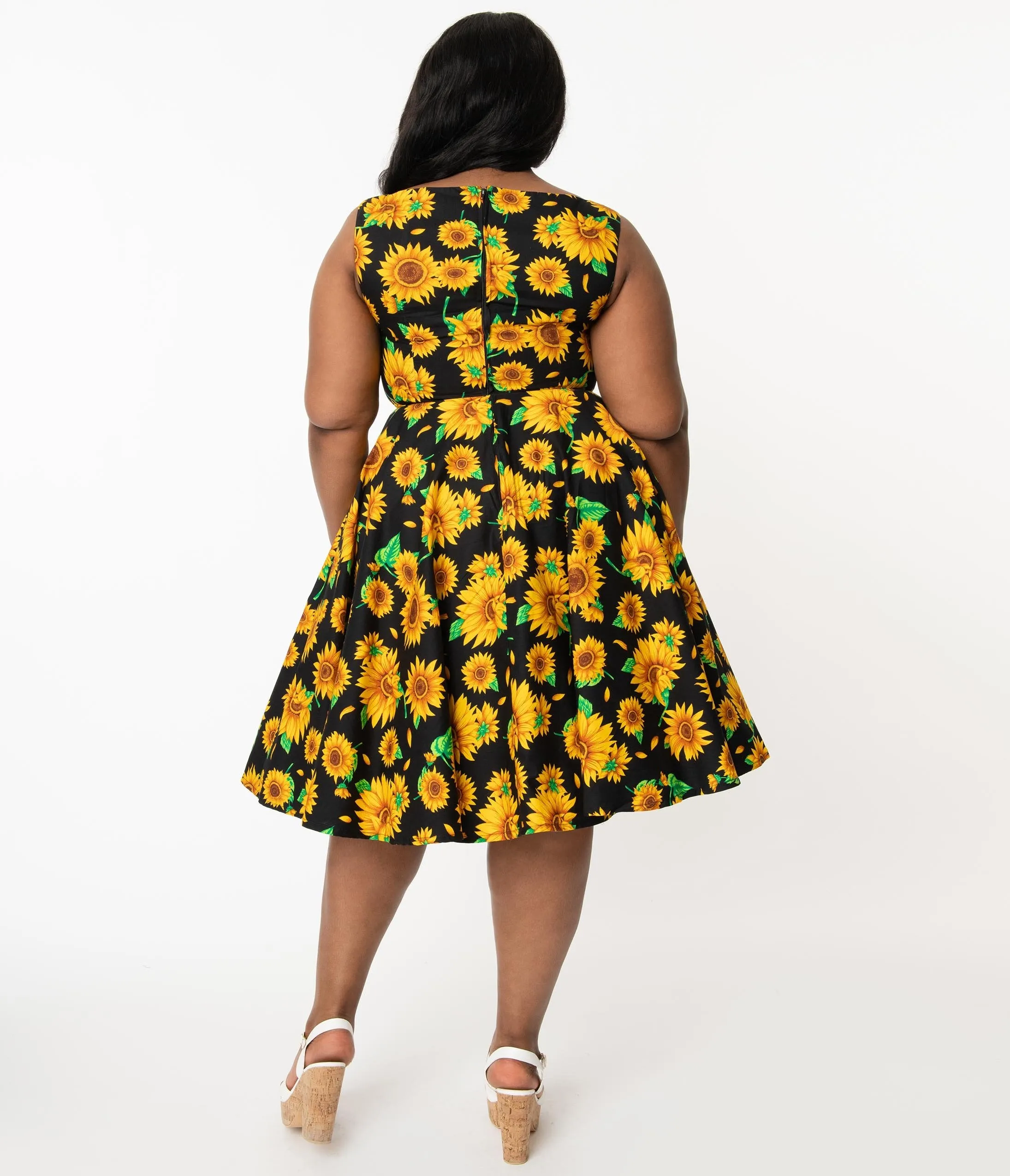 Plus Size Black & Yellow Sunflower Audrey Swing Dress