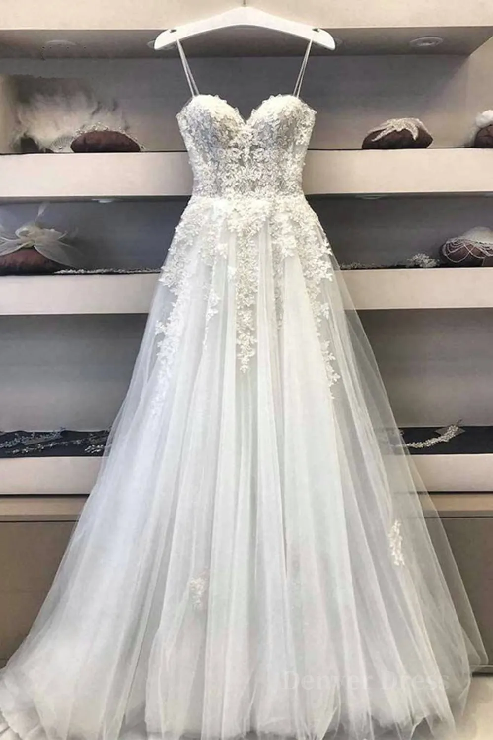 Princess Sweetheart Neck White Lace Prom Wedding Dresses Ivory Lace Formal Dresses White Evening Dresses