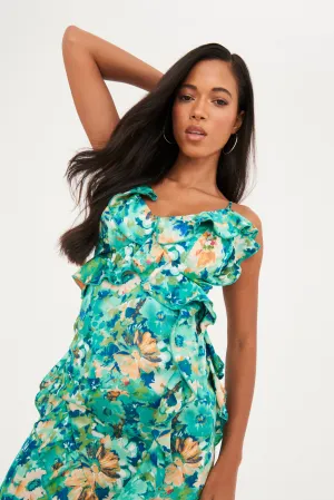 PRINTED RUFFLE CUT OUT MAXI DRESS