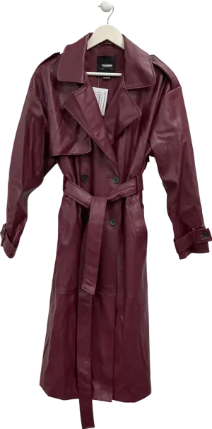 Pull & Bear Red Belted Faux Leather Trench Coat UK M