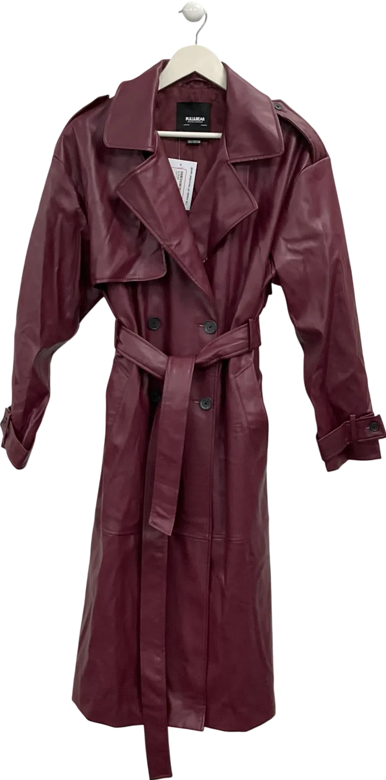 Pull & Bear Red Belted Faux Leather Trench Coat UK M