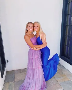 Purple Tulle Long Prom Dresses, Formal Graduation Evening Dresses