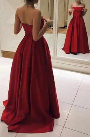 Red Long Satin Simple Sweetheart 2025 Prom Dresses