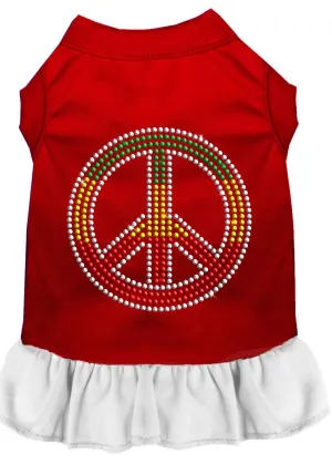 Rhinestone Rasta Peace Dress Red With White Lg (14)