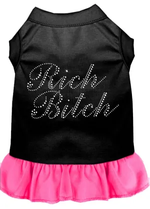 Rhinestone Rich Bitch Dress Black With Bright Pink Lg (14)